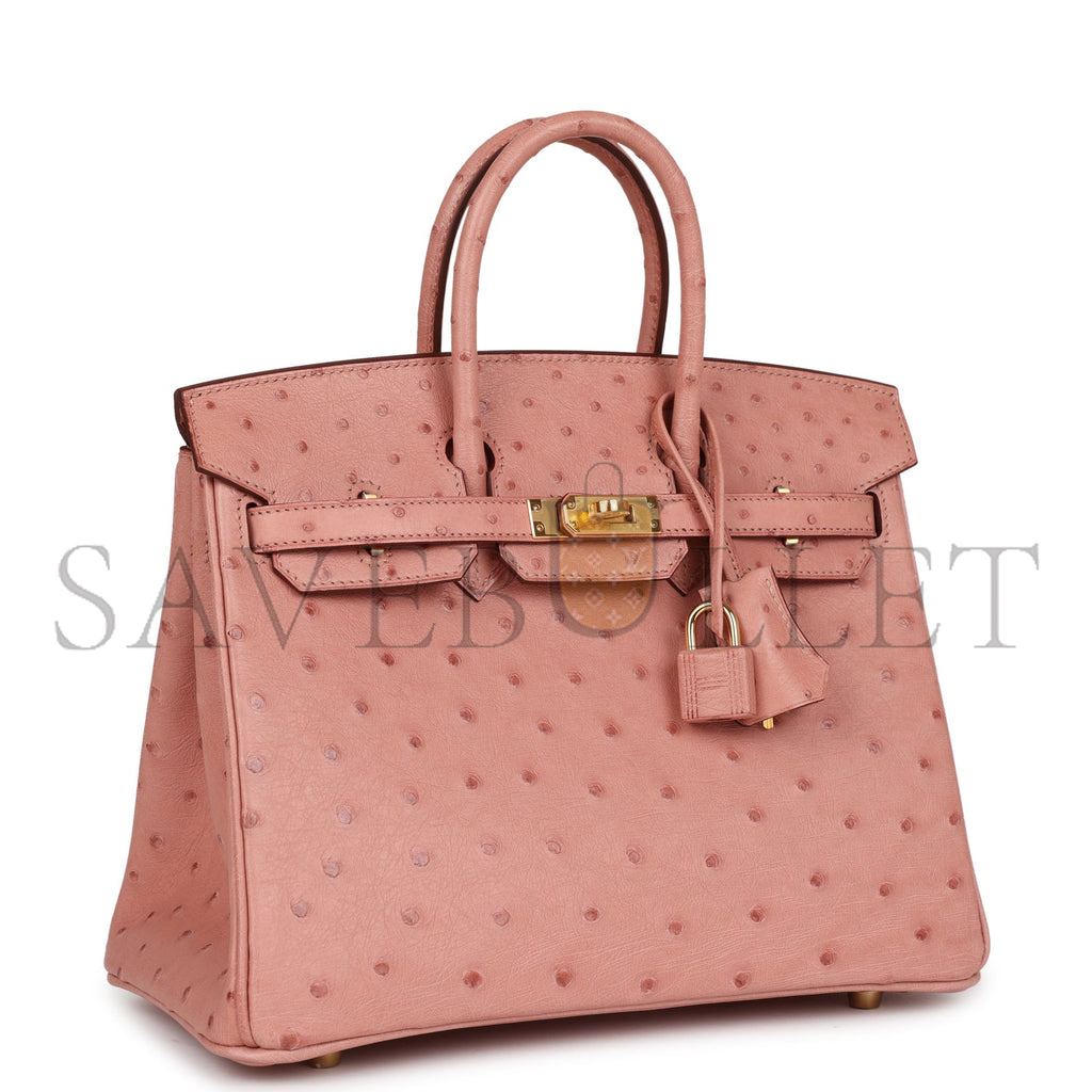 H**mes master birkin 25 ostrich leather cherry blossom pink gold buckle h041944ck92 (25*20*13cm)